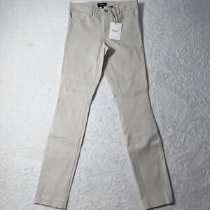 Theory Bristol Cream Lamb Leather 5 Pocket Slim Pants Size 00 NWT $995 *FLAW*